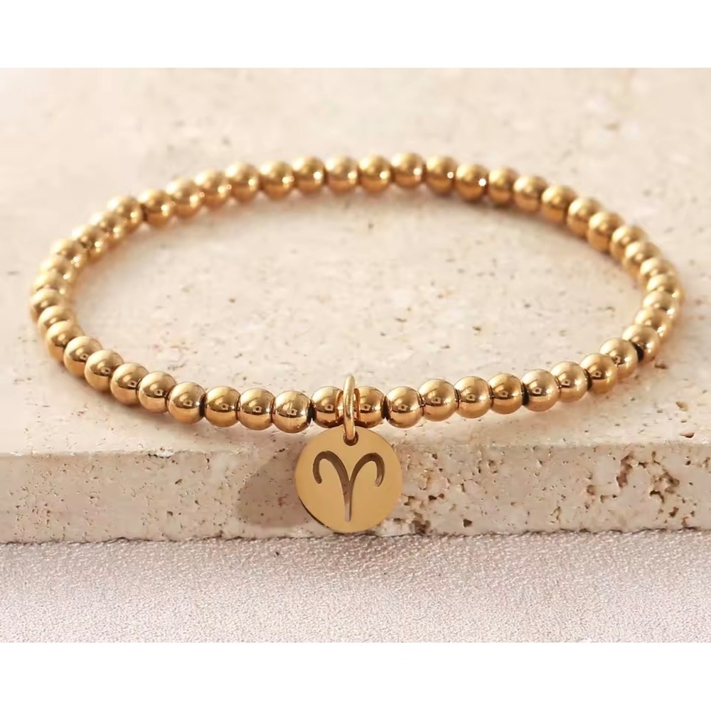 Aries‎ Zodiac 14k Gold plated Beaded Stretch Women Minimalist water resistant